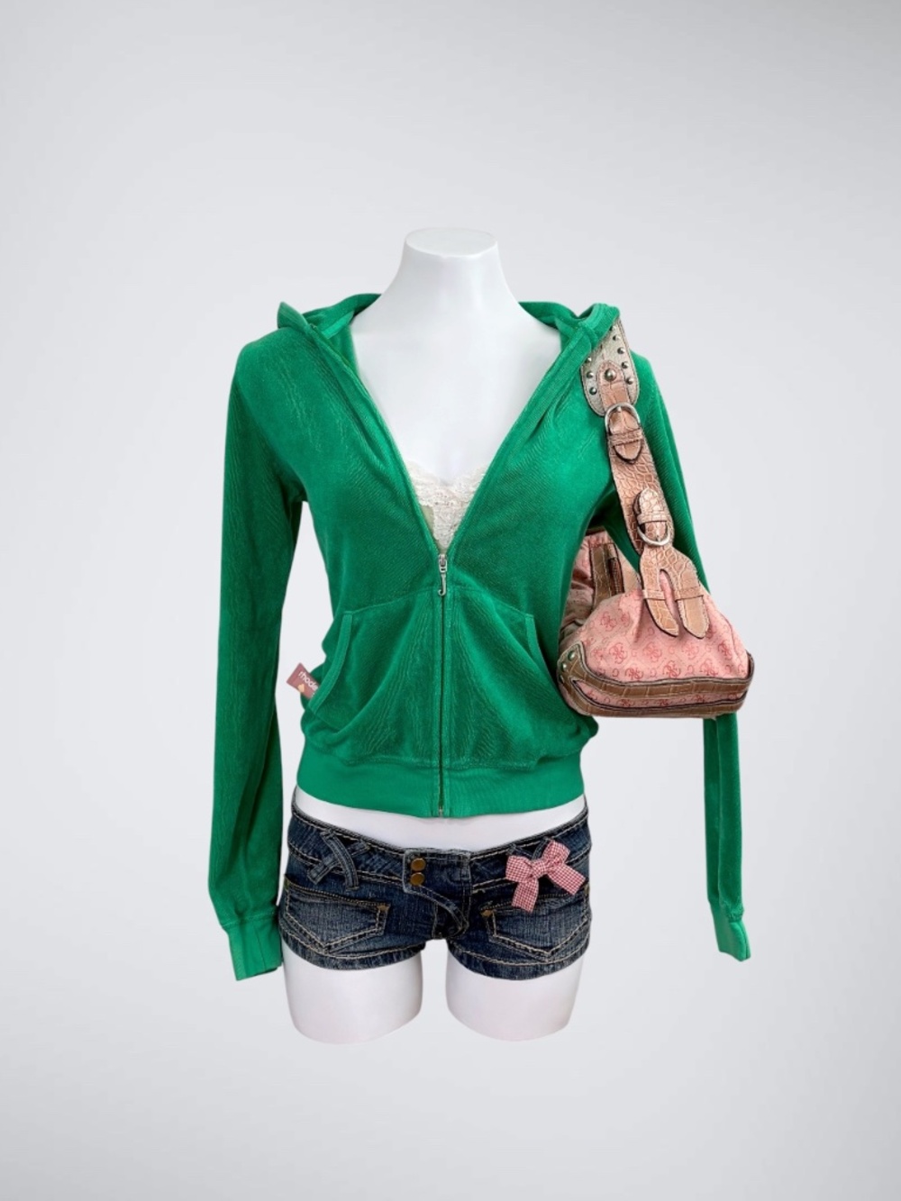 Vintage Y2K Green Juicy Couture Terry Cloth Zip Up Hoodie